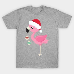 Christmas Flamingo, Santa Hat, Christmas Ornaments T-Shirt